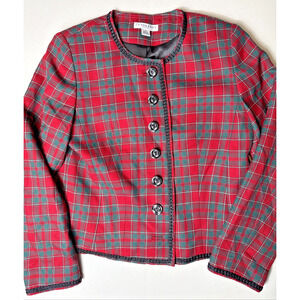 Vintage Pendleton Petites Wool Plaid Jacket Size 8 Button Front Red Christmas